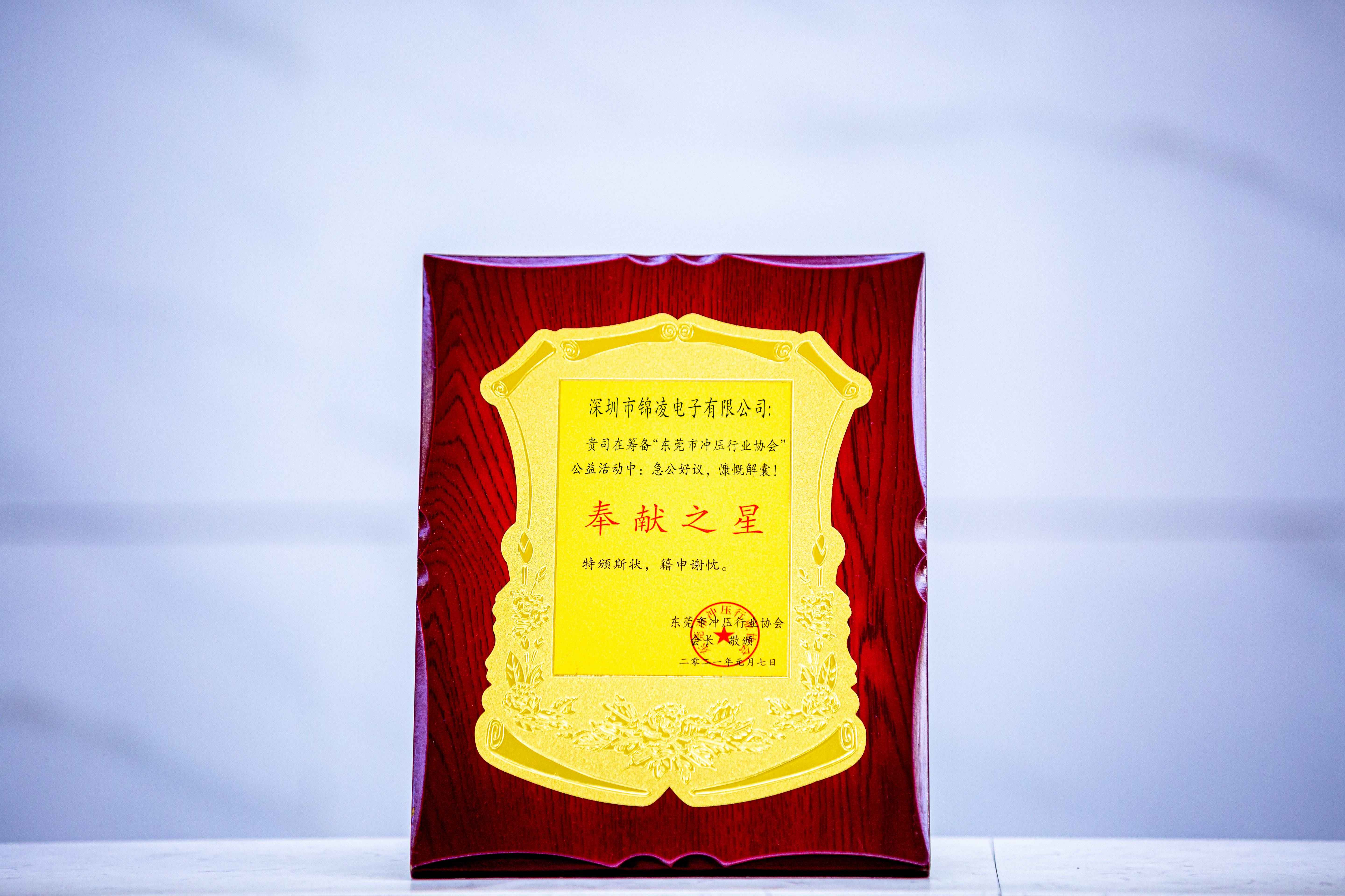 “東莞市沖壓行業(yè)協(xié)會”公益活動中：急公好義，慷慨解囊！獲得奉獻(xiàn)之星的榮譽
